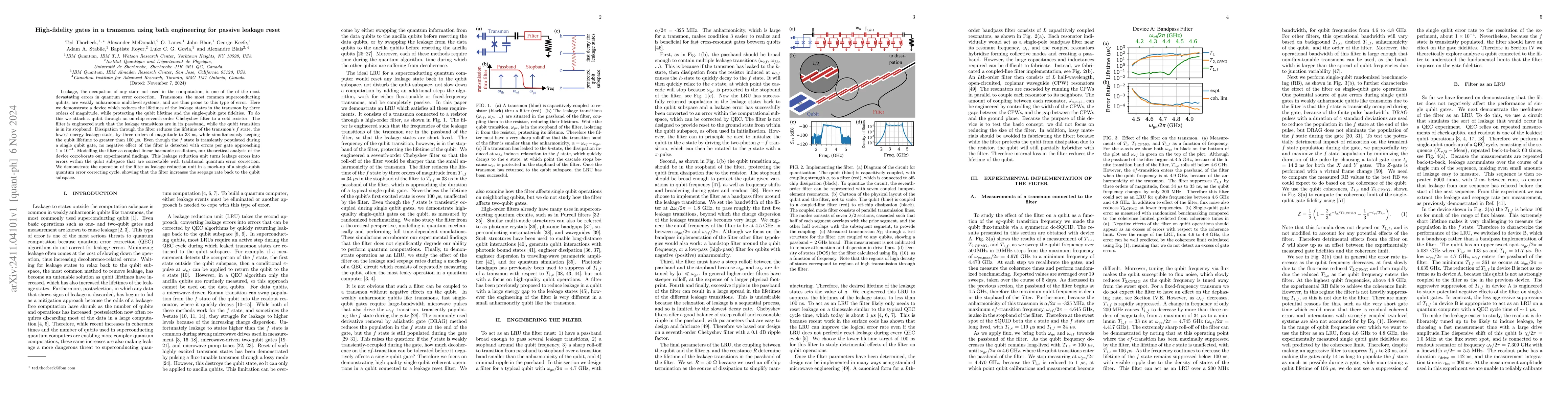 Thumbnail for High-fidelity gates in a transmon using bath engineering for passive
  leakage reset