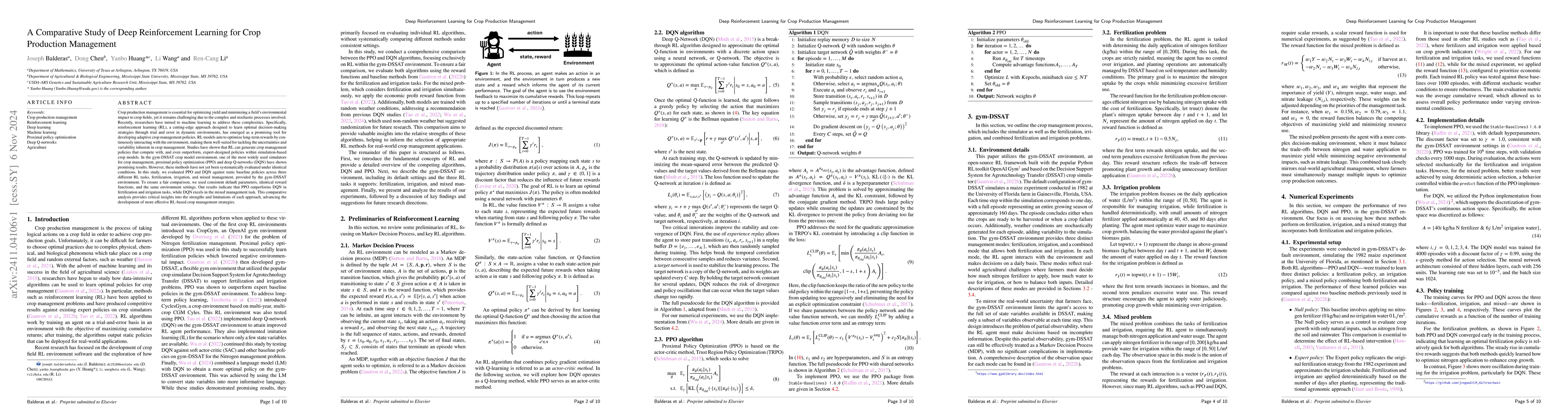 Thumbnail for A Comparative Study of Deep Reinforcement Learning for Crop Production
  Management