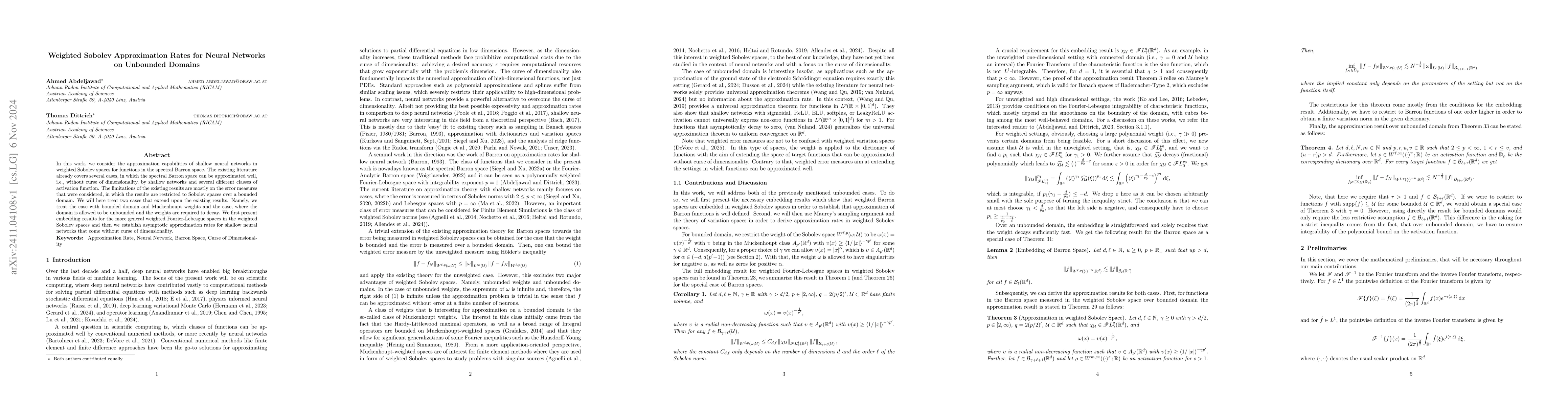 Thumbnail for Weighted Sobolev Approximation Rates for Neural Networks on Unbounded
  Domains