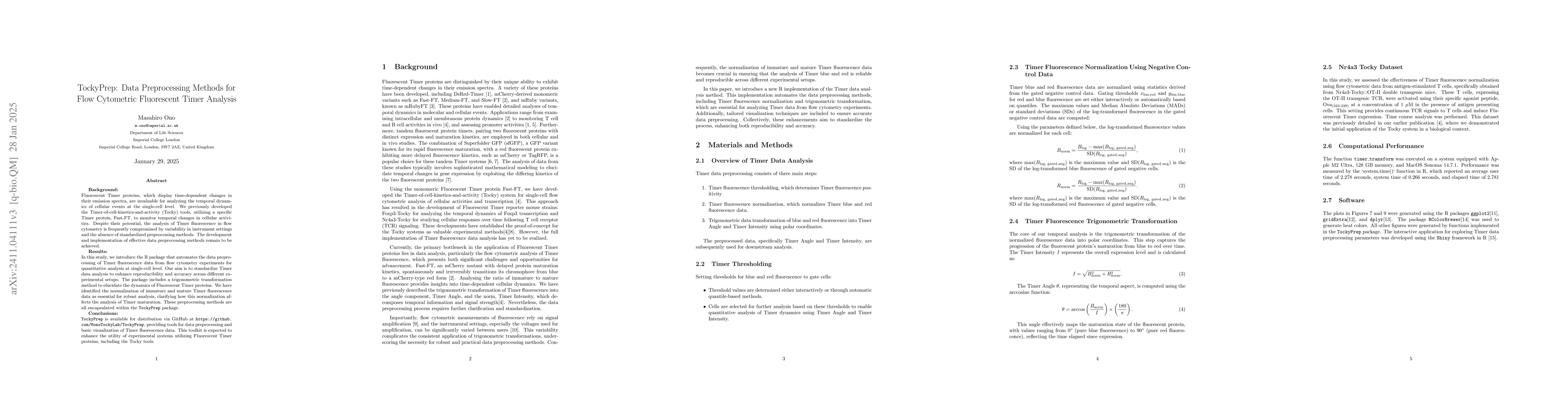 Thumbnail for TockyPrep: Data Preprocessing Methods for Flow Cytometric Fluorescent
  Timer Analysis