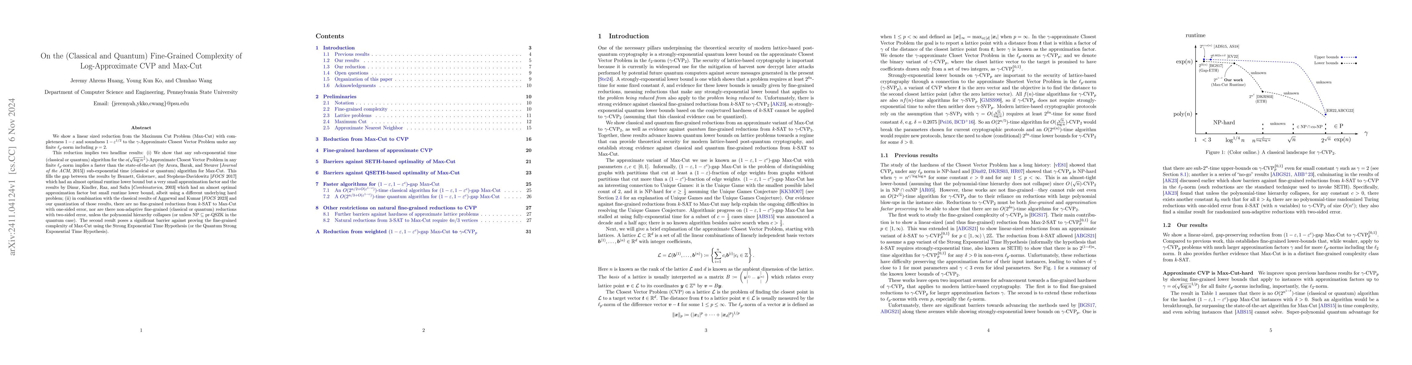 Thumbnail for On the (Classical and Quantum) Fine-Grained Complexity of
  Log-Approximate CVP and Max-Cut
