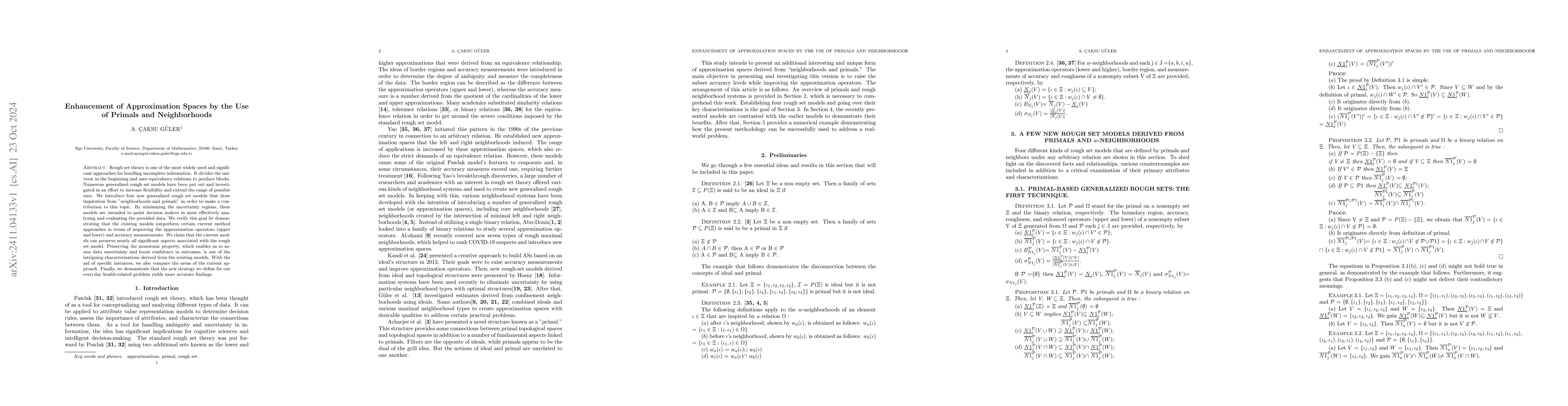 Thumbnail for Enhancement of Approximation Spaces by the Use of Primals and
  Neighborhood