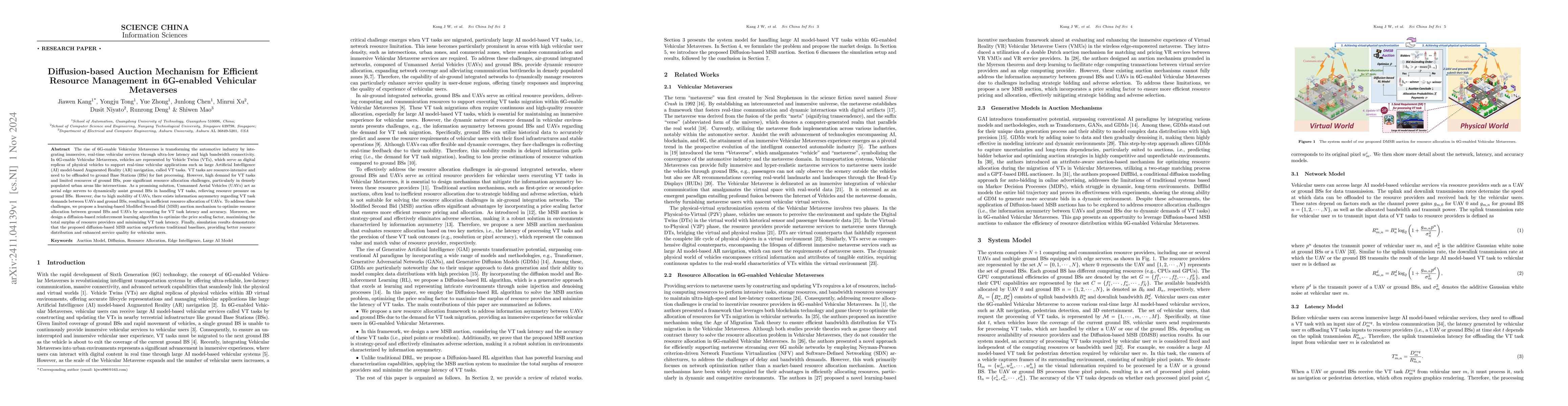 Thumbnail for Diffusion-based Auction Mechanism for Efficient Resource Management in
  6G-enabled Vehicular Metaverses
