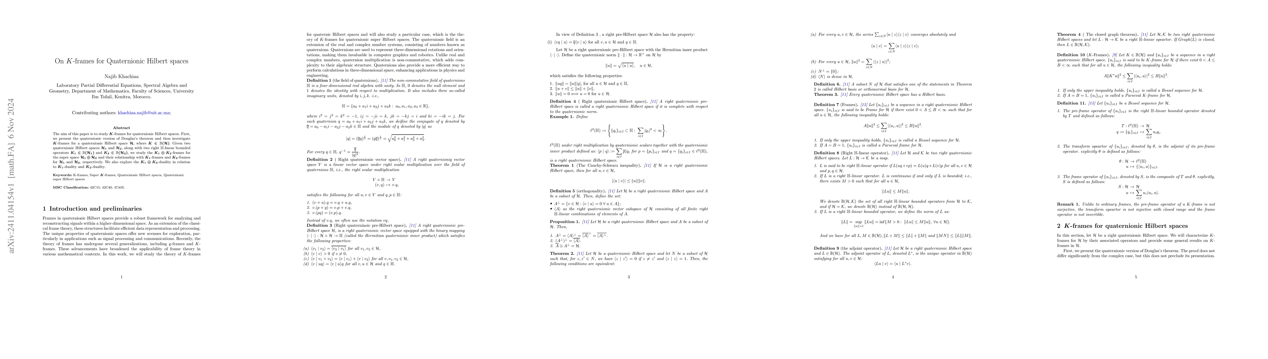 Thumbnail for On $K$-frames for Quaternionic Hilbert Spaces