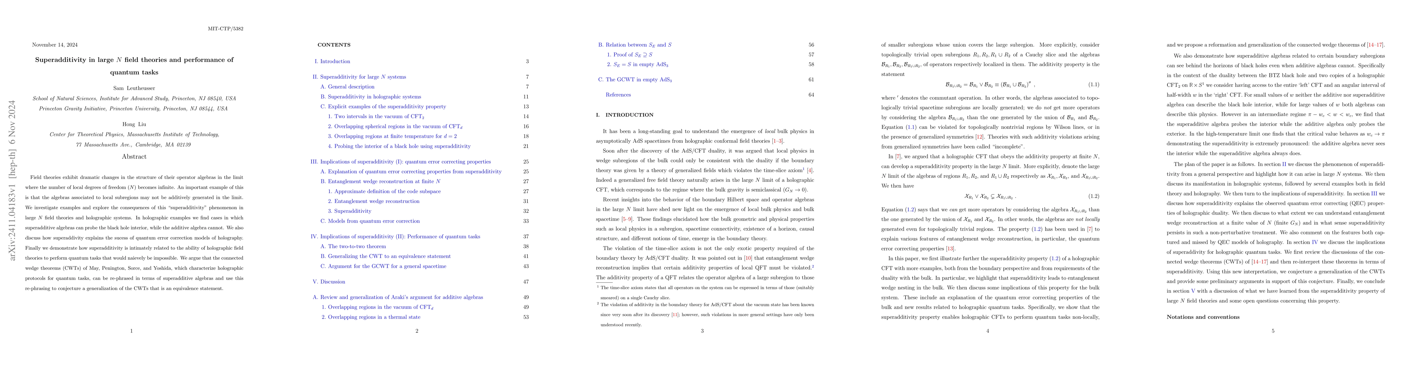 Thumbnail for Superadditivity in large $N$ field theories and performance of quantum
  tasks