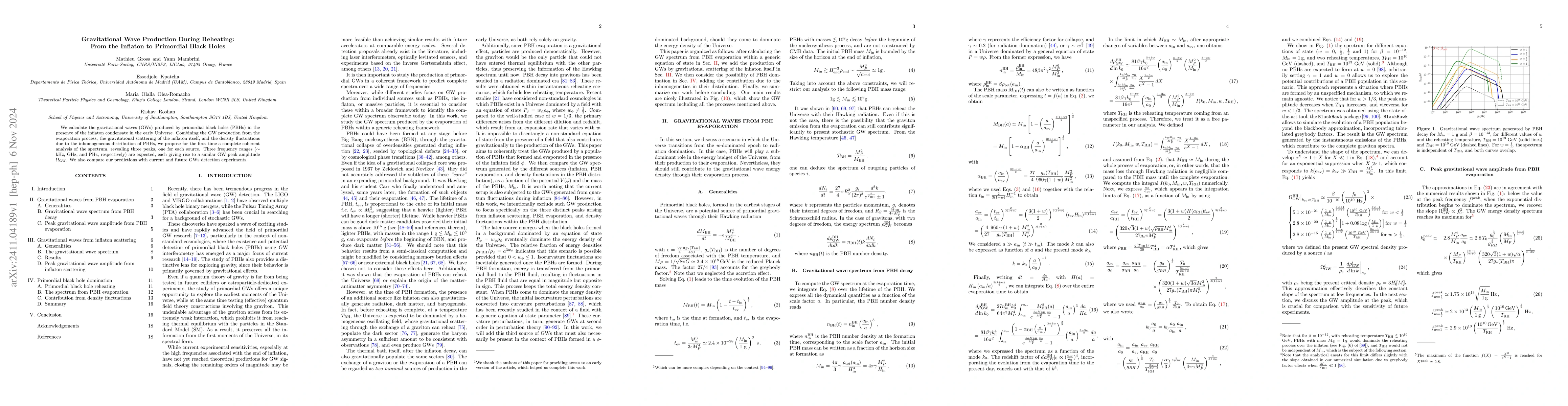 Thumbnail for Gravitational Wave Production During Reheating: From the Inflaton to
  Primordial Black Holes