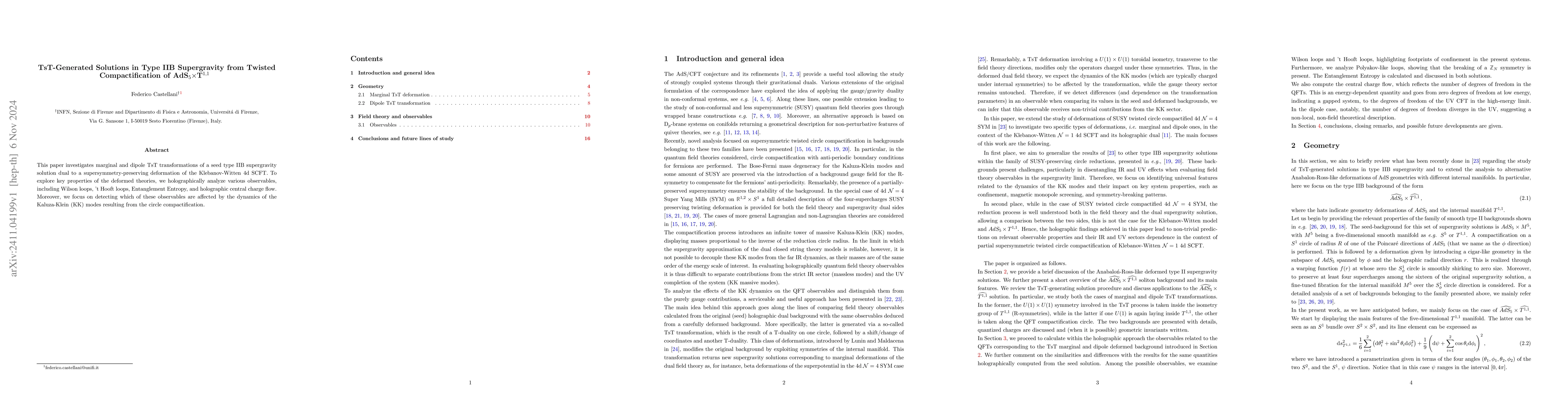 Thumbnail for TsT-Generated Solutions in Type IIB Supergravity from Twisted
  Compactification of AdS$_5\times$T$^{1,1}$