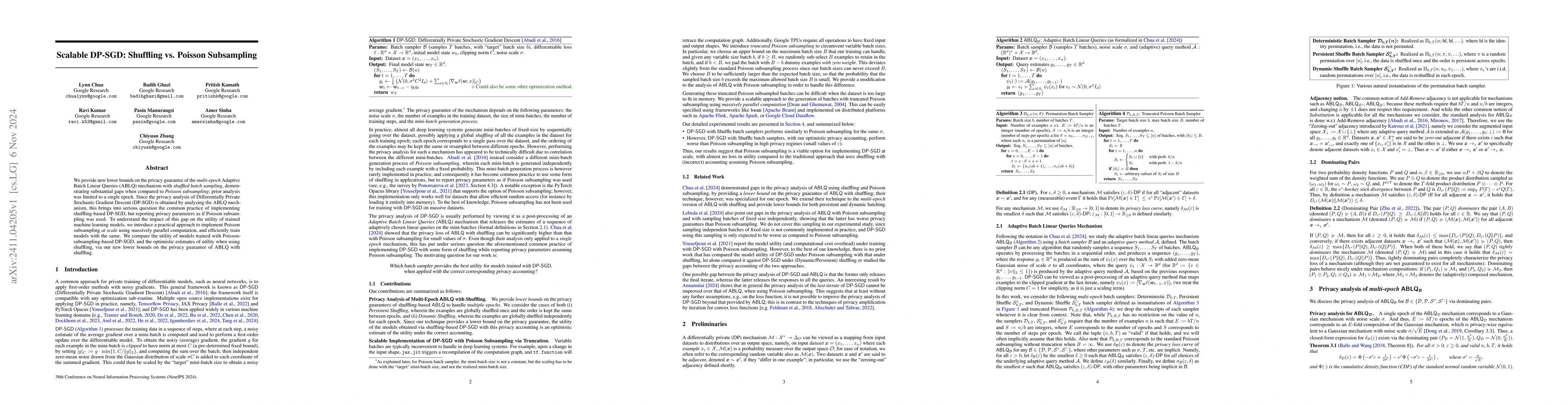 Thumbnail for Scalable DP-SGD: Shuffling vs. Poisson Subsampling