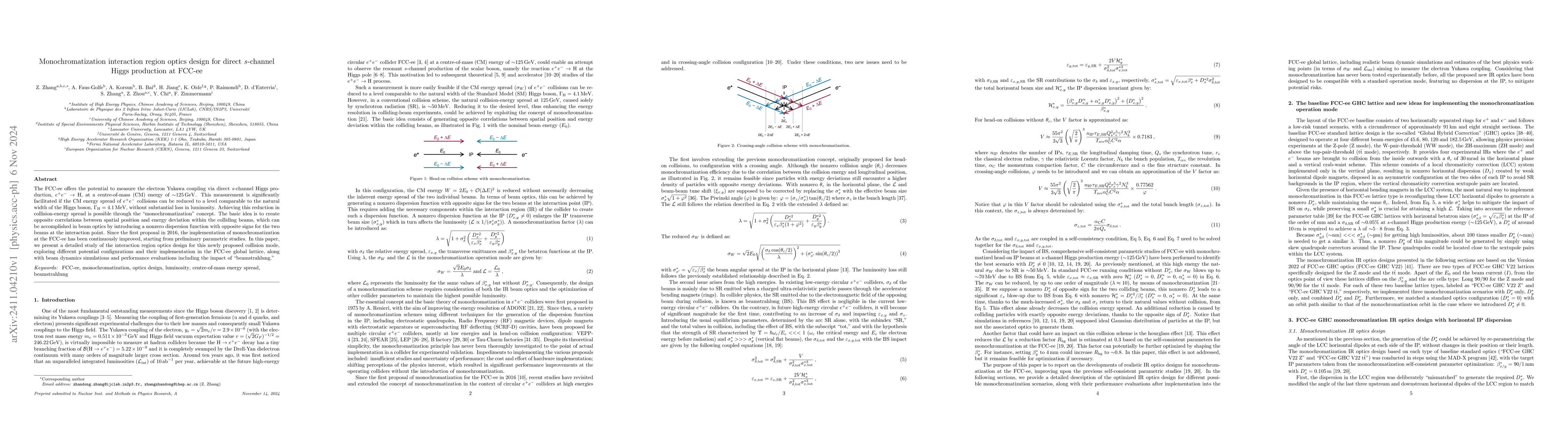 Thumbnail for Monochromatization interaction region optics design for direct s-channel
  Higgs production at FCC-ee