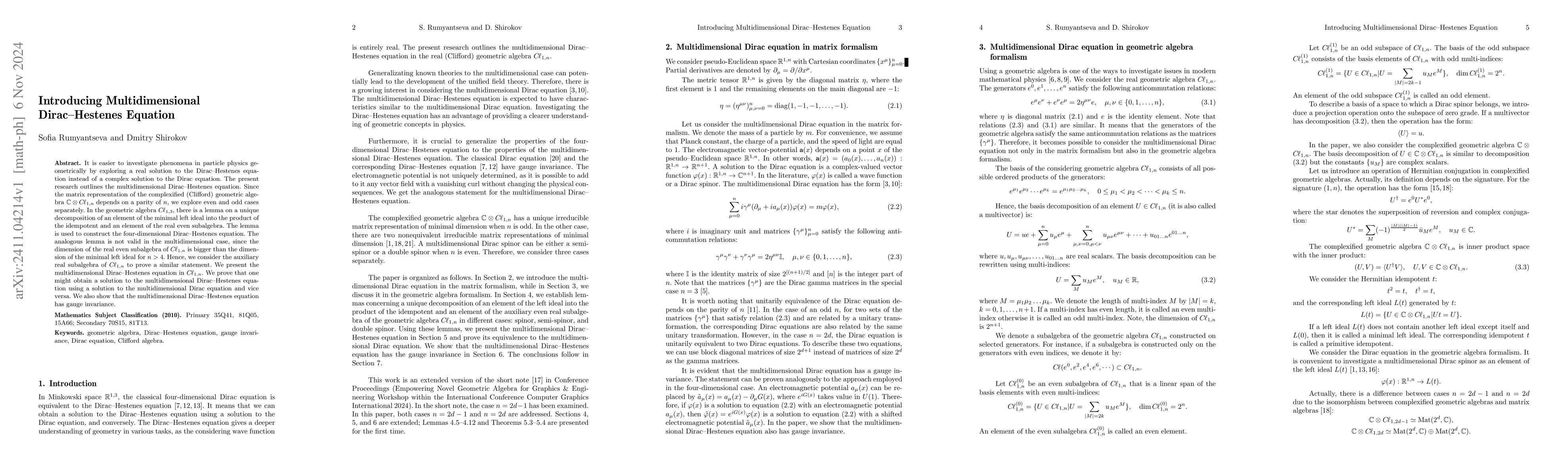 Thumbnail for Introducing Multidimensional Dirac-Hestenes Equation