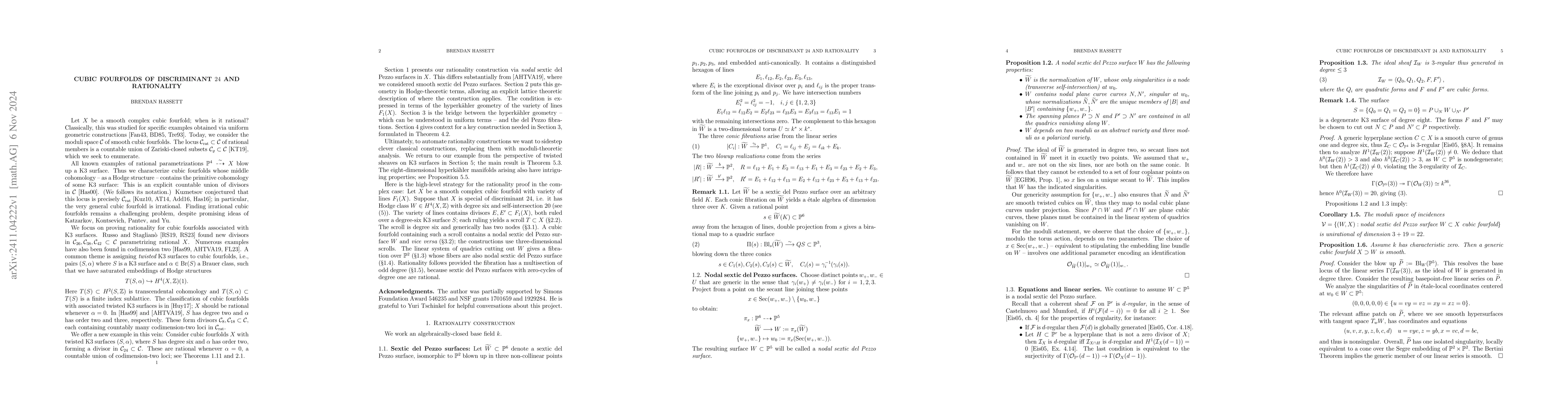 Thumbnail for Cubic fourfolds of discriminant 24 and rationality