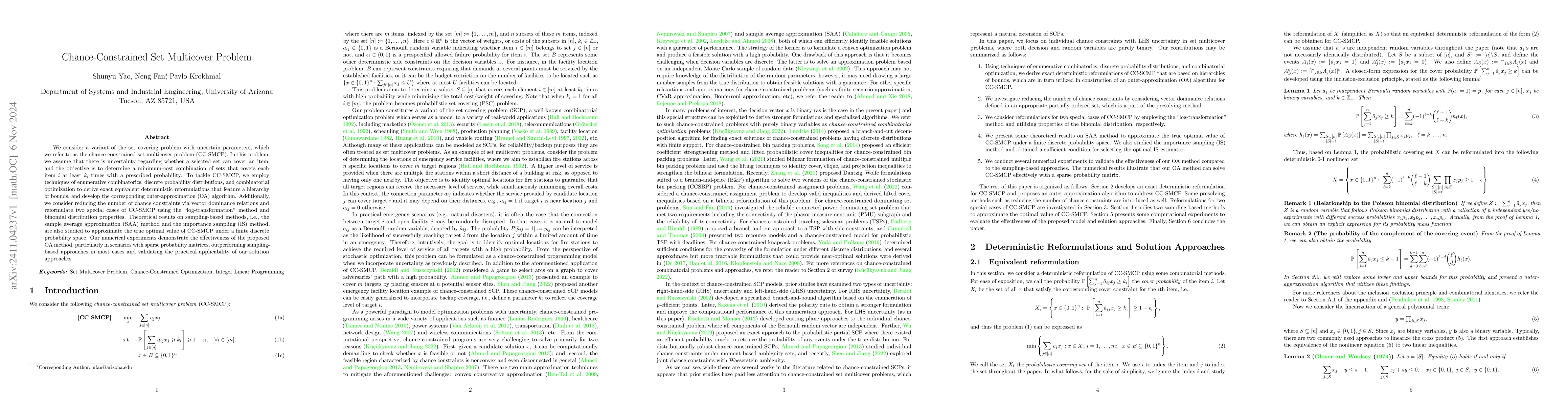 Thumbnail for Chance-Constrained Set Multicover Problem