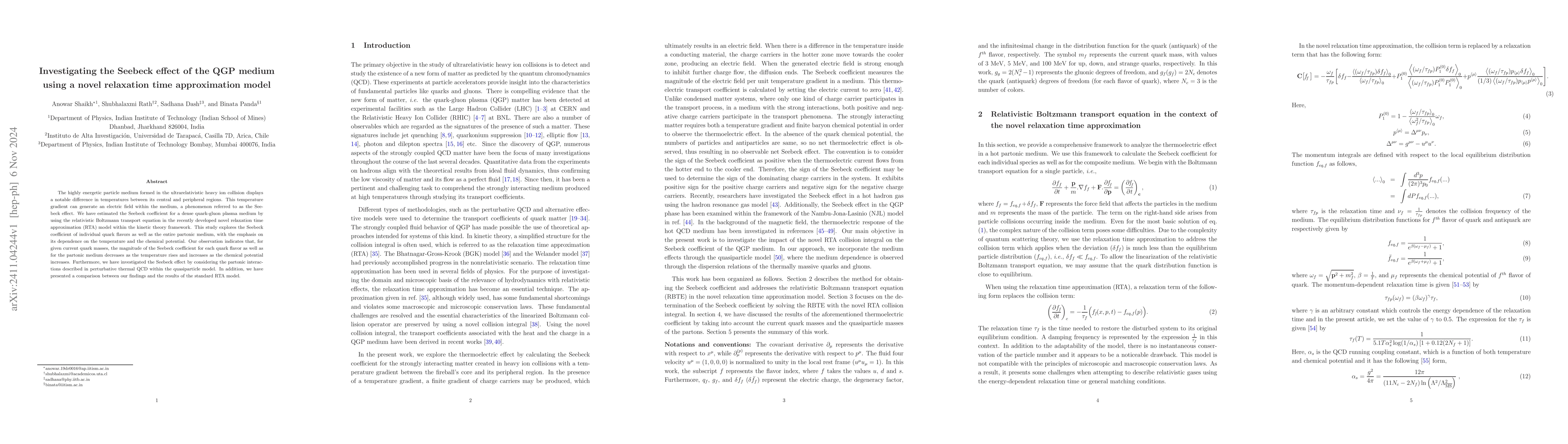 Thumbnail for Investigating the Seebeck effect of the QGP medium using a novel
  relaxation time approximation model