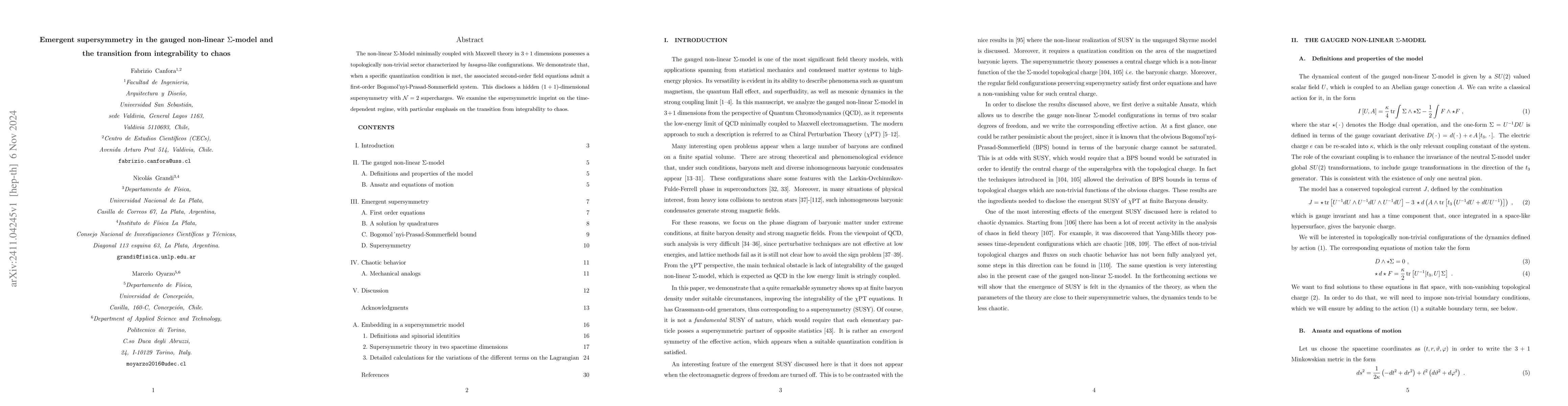 Thumbnail for Emergent supersymmetry in the gauged non-linear $Σ$-model and the
  transition from integrability to chaos
