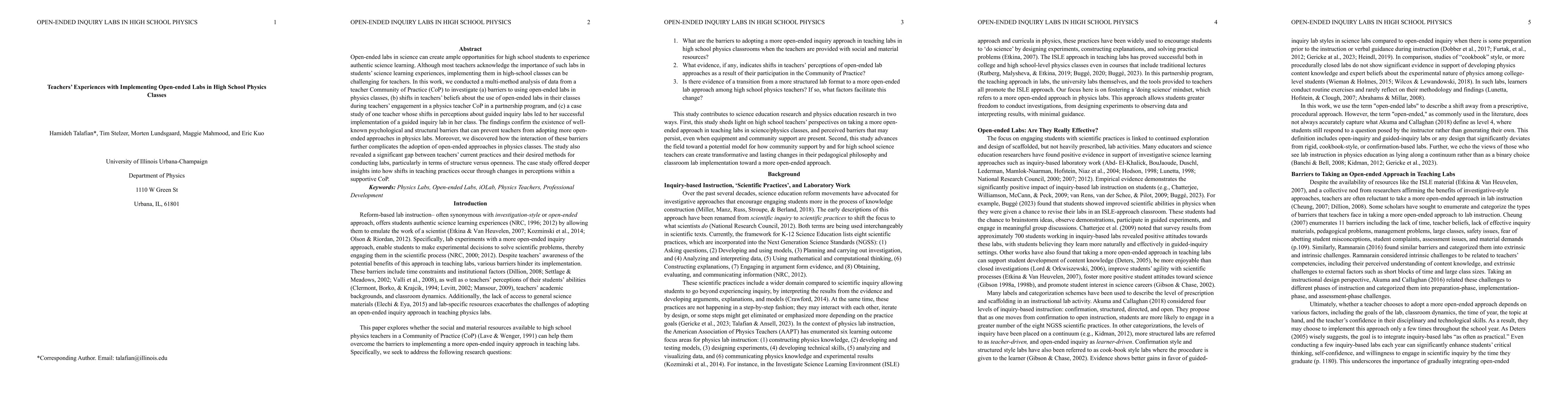 Thumbnail for Teachers' Experiences with Implementing Open-ended Labs in High School
  Physics Classe