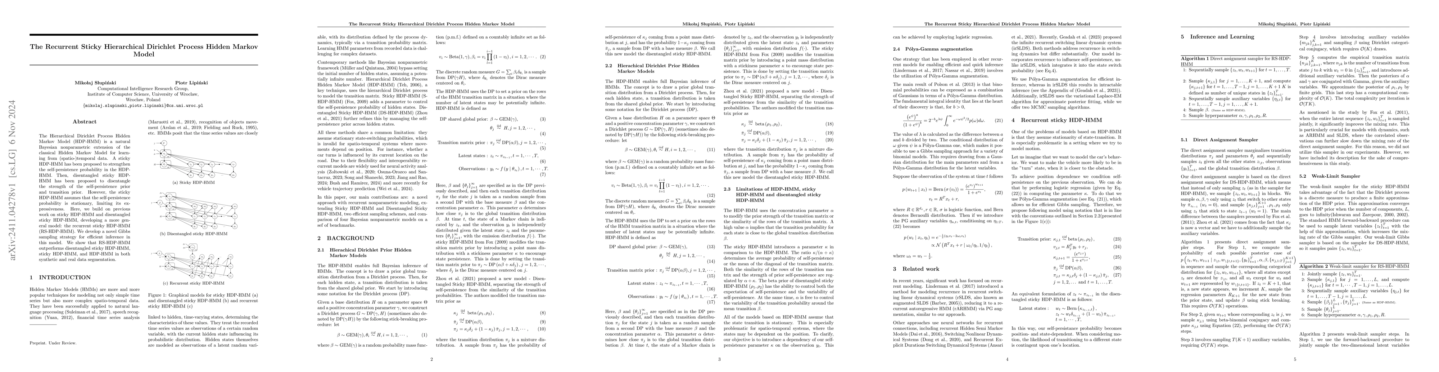 Thumbnail for The Recurrent Sticky Hierarchical Dirichlet Process Hidden Markov Model