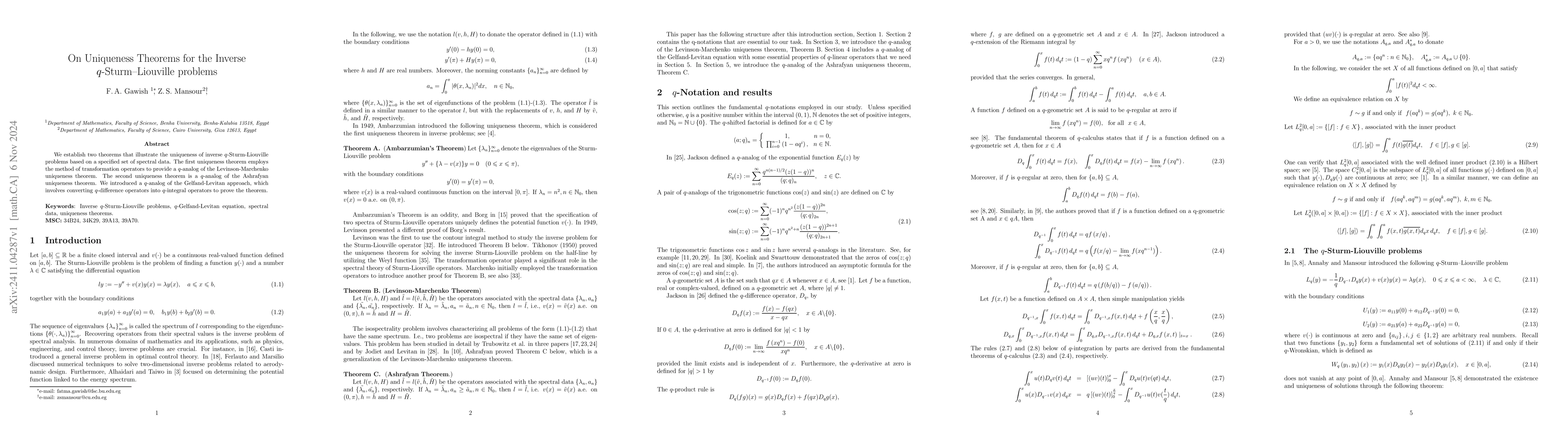 Thumbnail for On Uniqueness Theorems for the Inverse q-Sturm-Liouville problems