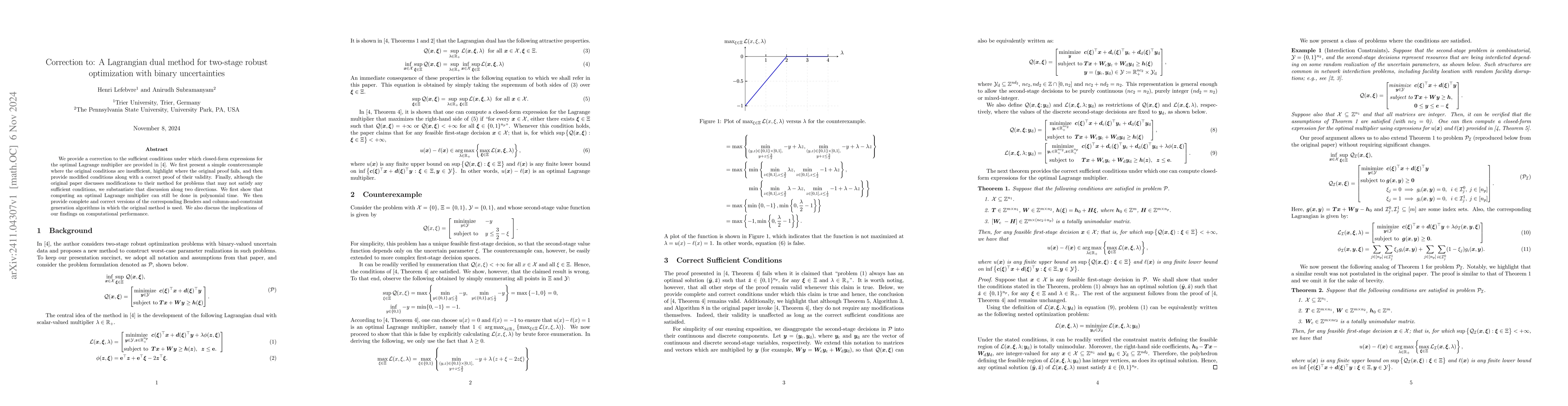Thumbnail for Correction to: A Lagrangian dual method for two-stage robust
  optimization with binary uncertainties