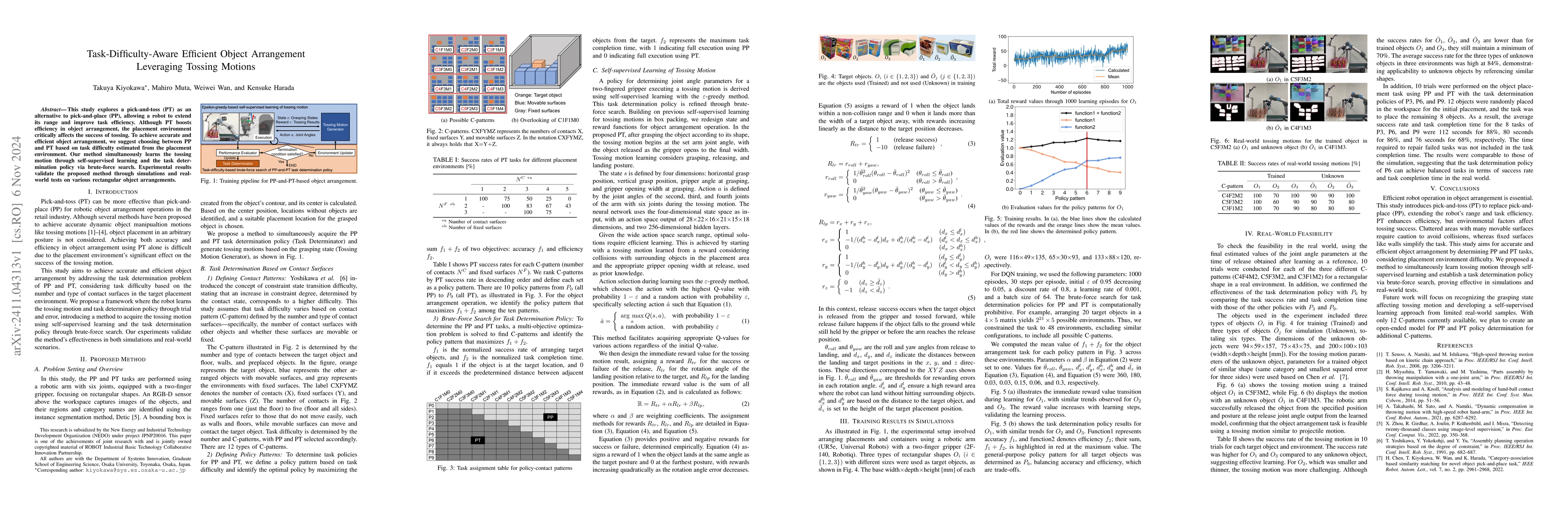 Thumbnail for Task-Difficulty-Aware Efficient Object Arrangement Leveraging Tossing
  Motions