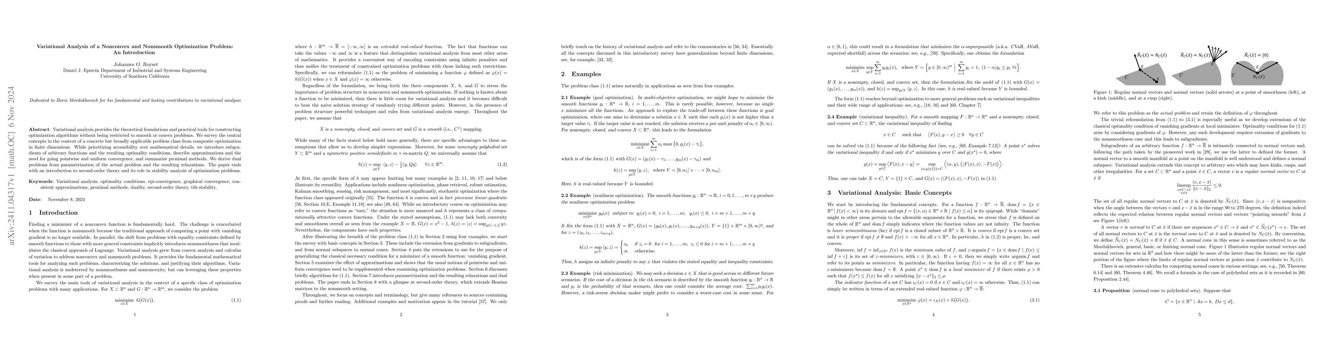 Thumbnail for Variational Analysis of a Nonconvex and Nonsmooth Optimization Problem:
  An Introduction