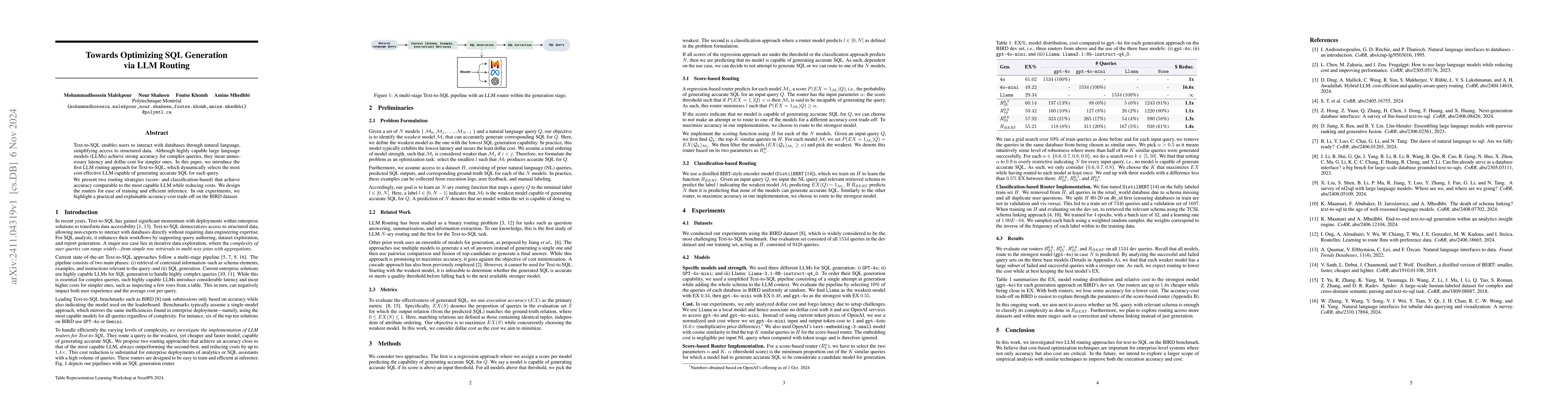 Thumbnail for Towards Optimizing SQL Generation via LLM Routing