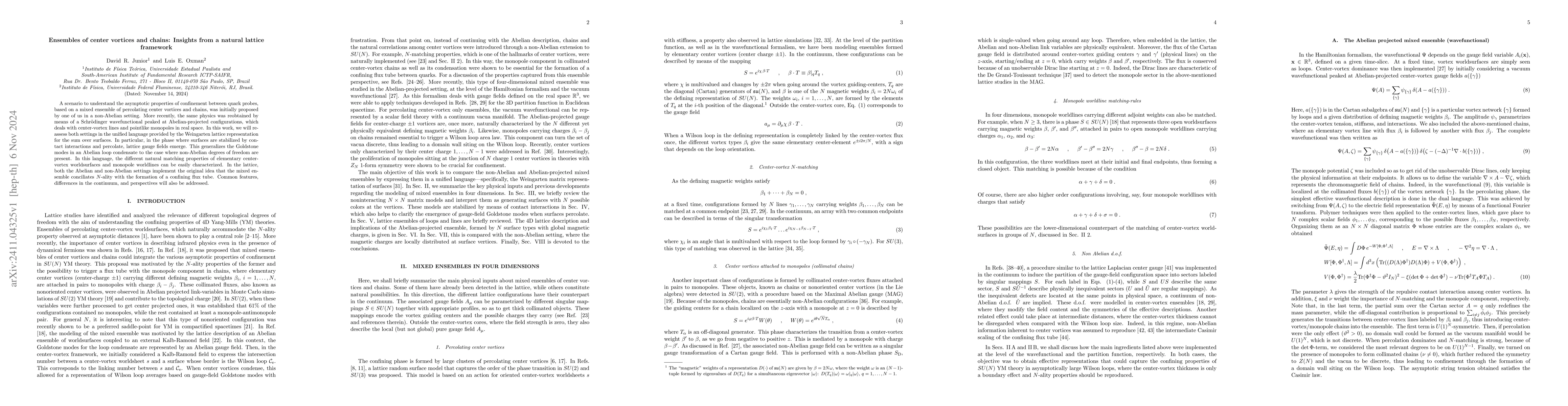 Thumbnail for Ensembles of center vortices and chains: Insights from a natural lattice
  framework