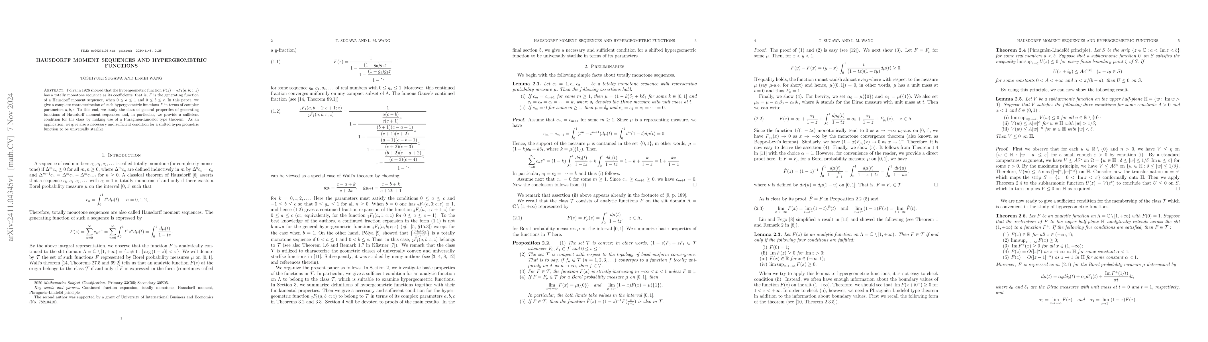 Thumbnail for Hausdorff moment sequences and hypergeometric functions