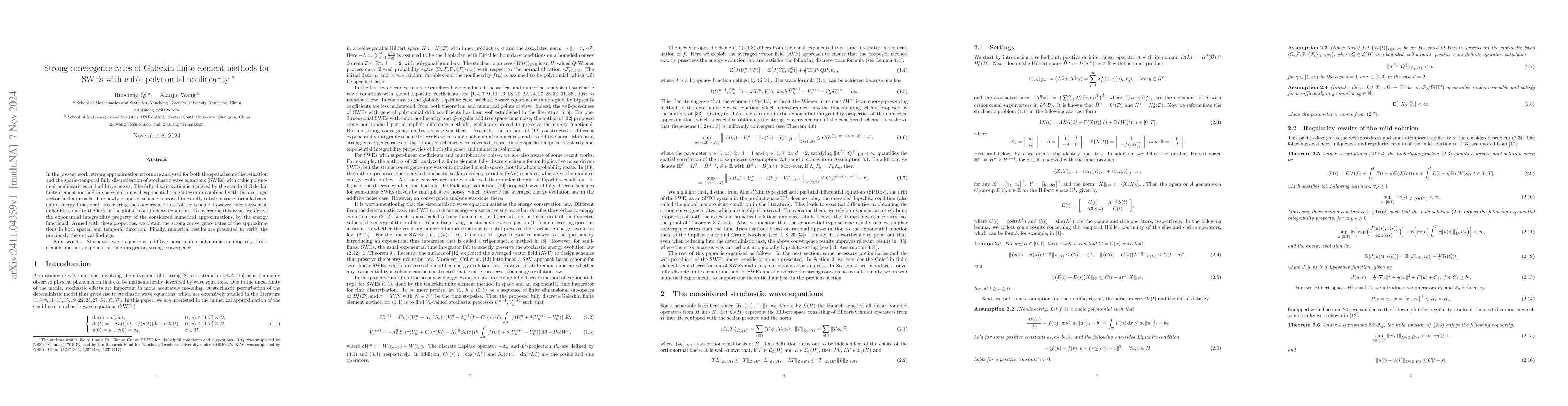 Thumbnail for Strong convergence rates of Galerkin finite element methods for SWEs
  with cubic polynomial nonlinearity