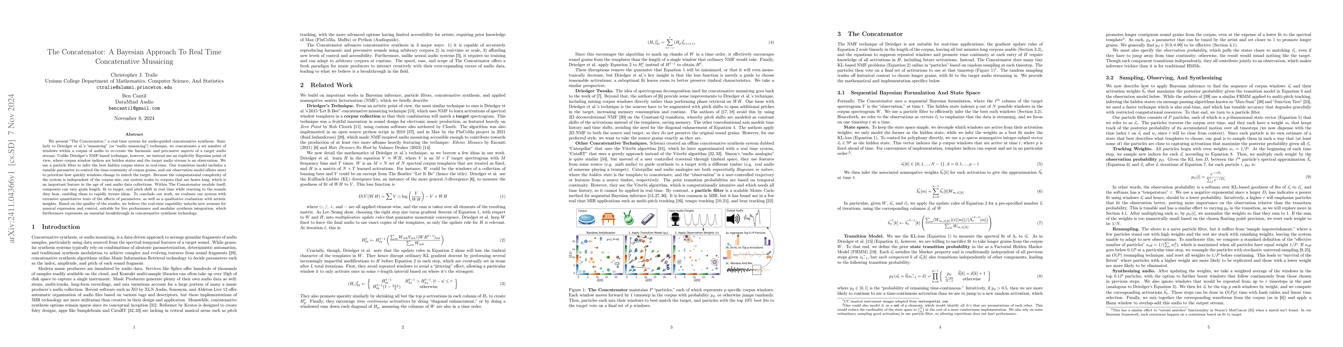 Thumbnail for The Concatenator: A Bayesian Approach To Real Time Concatenative
  Musaicing