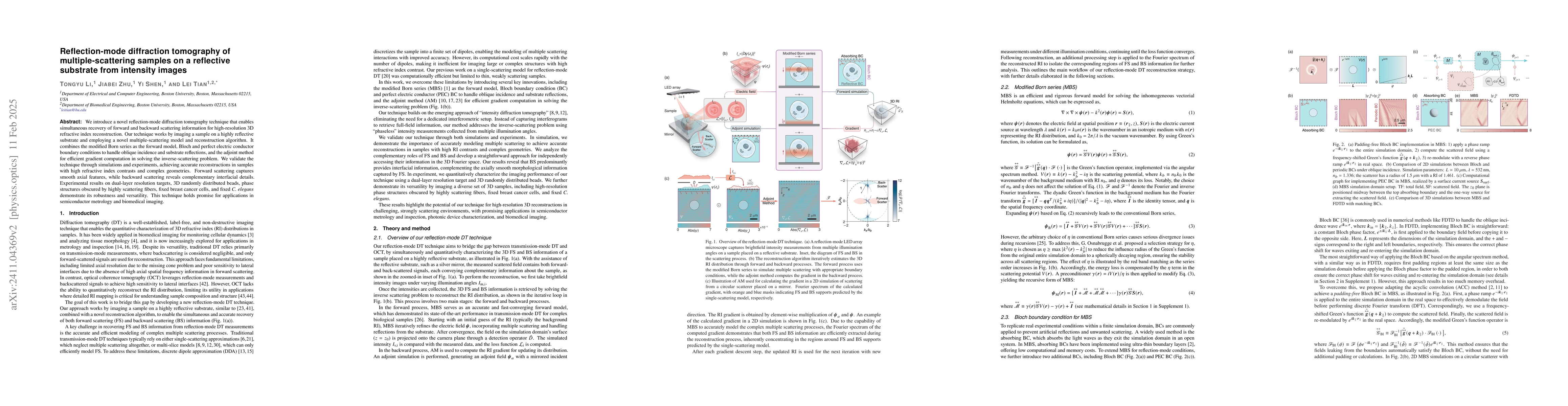 Thumbnail for Reflection-mode diffraction tomography of multiple-scattering samples on
  a reflective substrate from intensity images