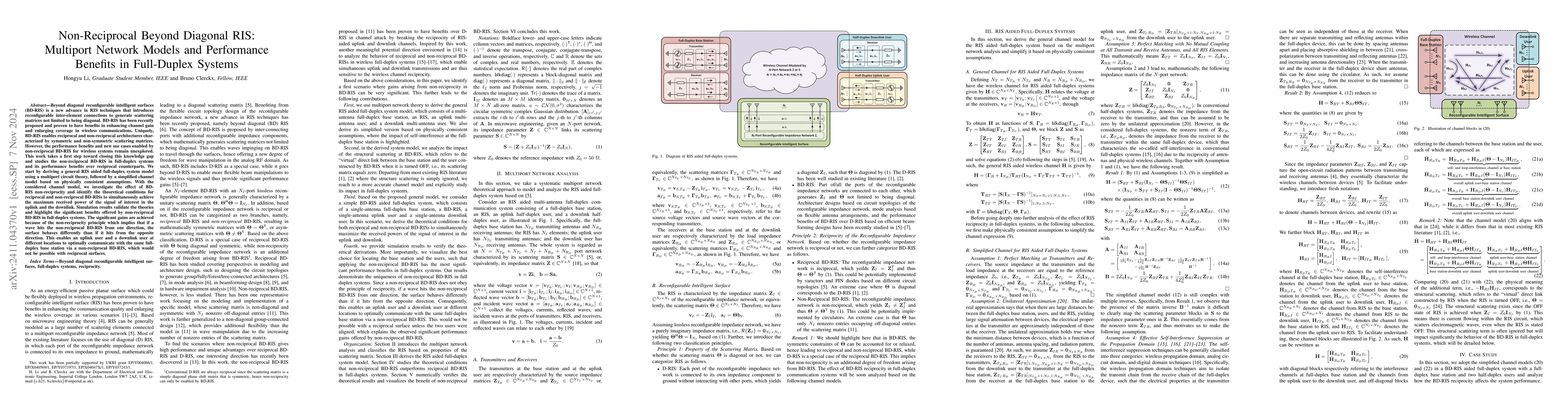 Thumbnail for Non-Reciprocal Beyond Diagonal RIS: Multiport Network Models and
  Performance Benefits in Full-Duplex Systems