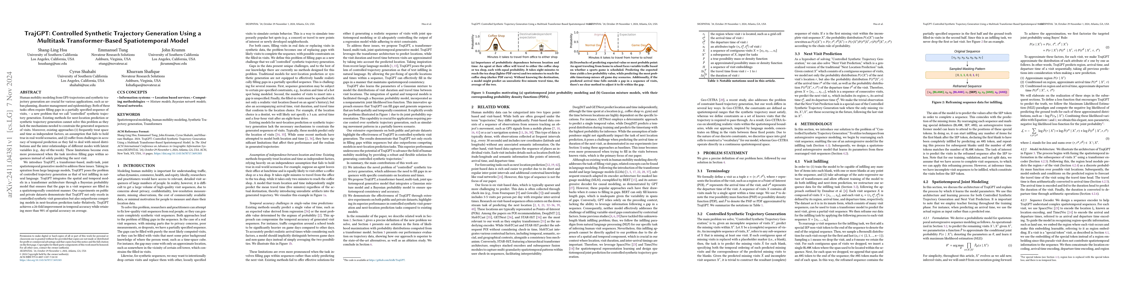 Thumbnail for TrajGPT: Controlled Synthetic Trajectory Generation Using a Multitask
  Transformer-Based Spatiotemporal Model