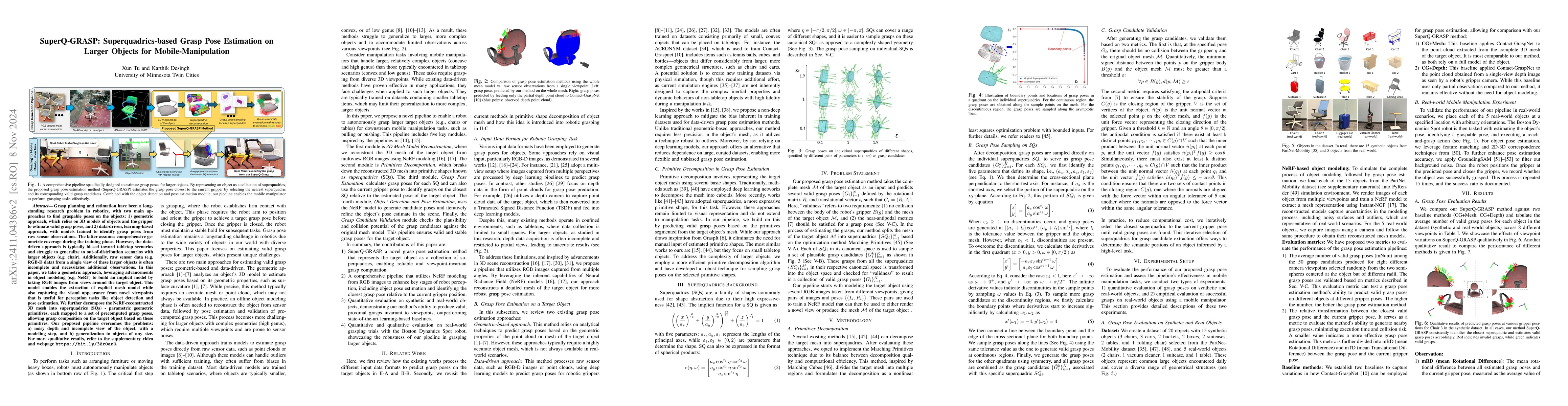 Thumbnail for SuperQ-GRASP: Superquadrics-based Grasp Pose Estimation on Larger
  Objects for Mobile-Manipulation