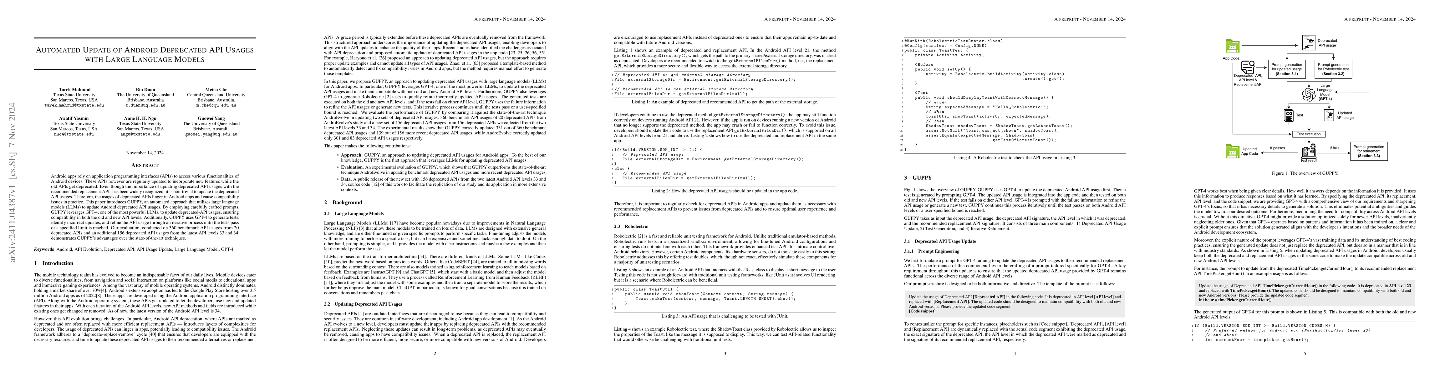 Thumbnail for Automated Update of Android Deprecated API Usages with Large Language
  Models