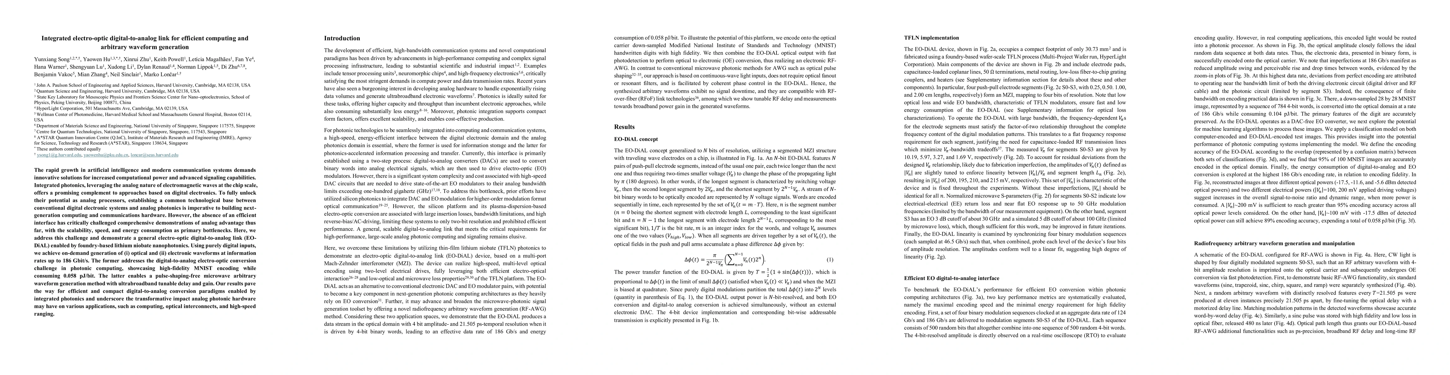 Thumbnail for Integrated electro-optic digital-to-analog link for efficient computing
  and arbitrary waveform generation