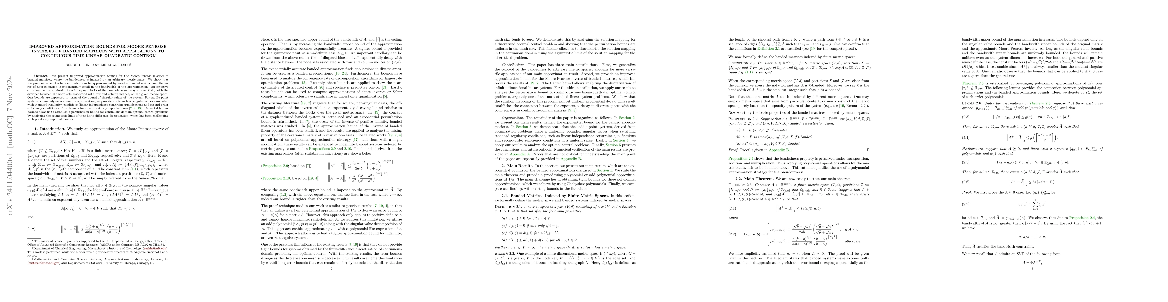 Thumbnail for Improved Approximation Bounds for Moore-Penrose Inverses of Banded
  Matrices with Applications to Continuous-Time Linear Quadratic Control