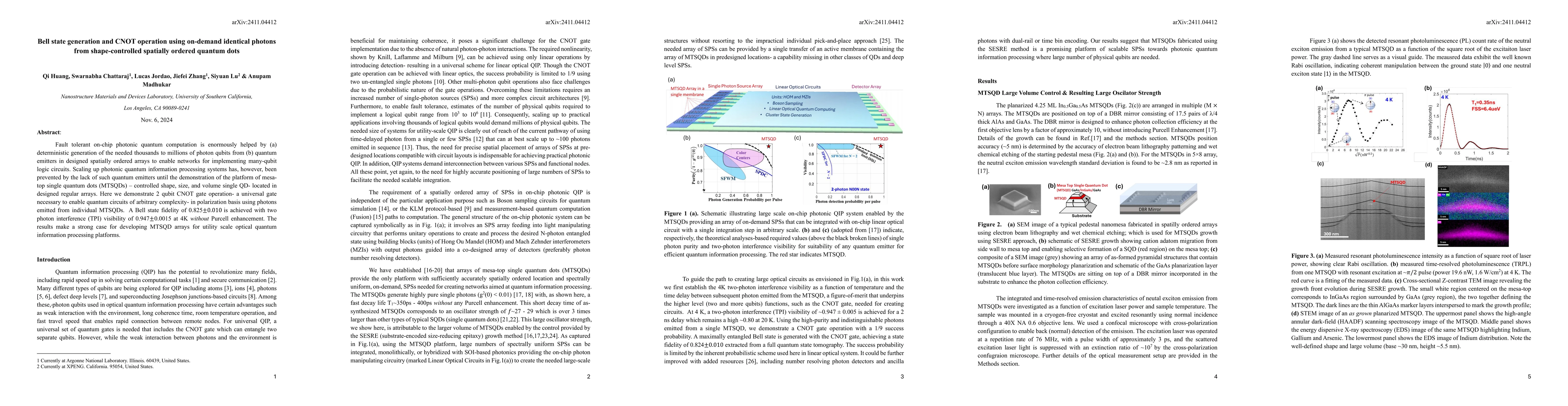 Thumbnail for Bell state generation and CNOT operation using on-demand identical
  photons from shape-controlled spatially ordered quantum dots