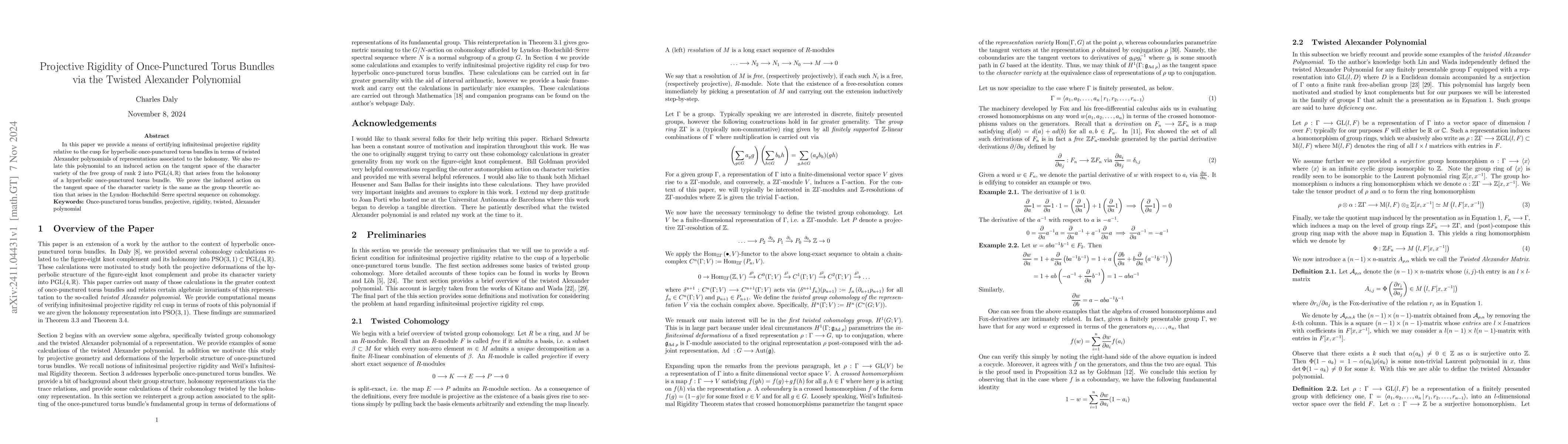 Thumbnail for Projective Rigidity of Once-Punctured Torus Bundles via the Twisted
  Alexander Polynomial