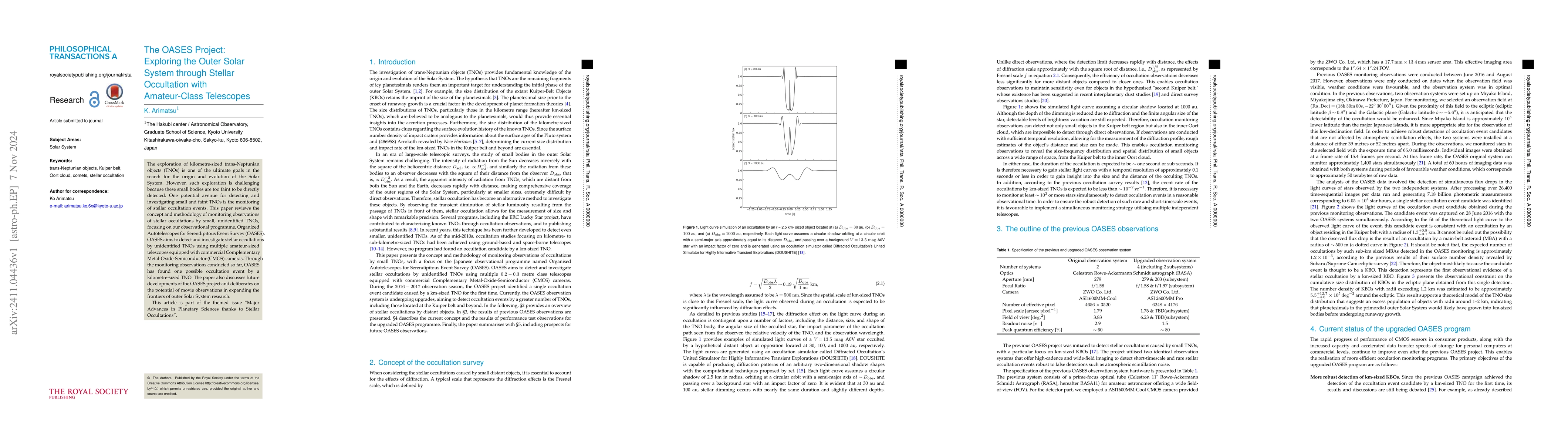 Thumbnail for The OASES Project: Exploring the Outer Solar System through Stellar
  Occultation with Amateur-Class Telescopes