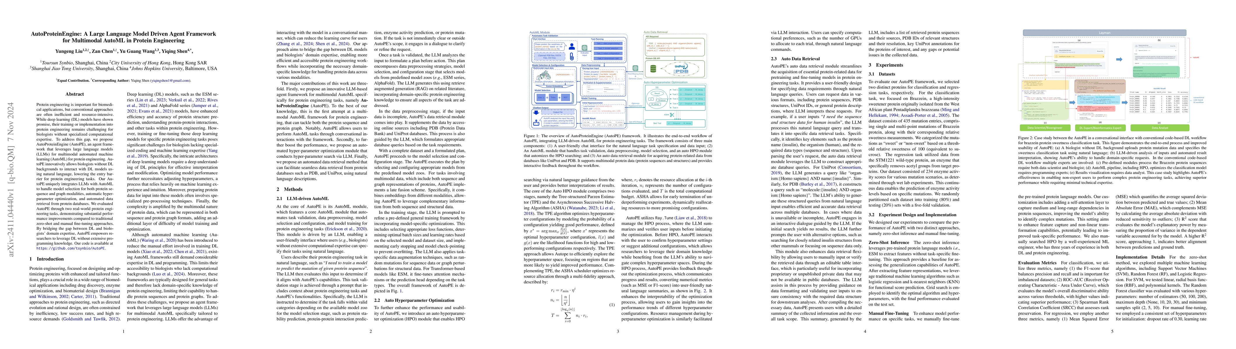 Thumbnail for AutoProteinEngine: A Large Language Model Driven Agent Framework for
  Multimodal AutoML in Protein Engineering