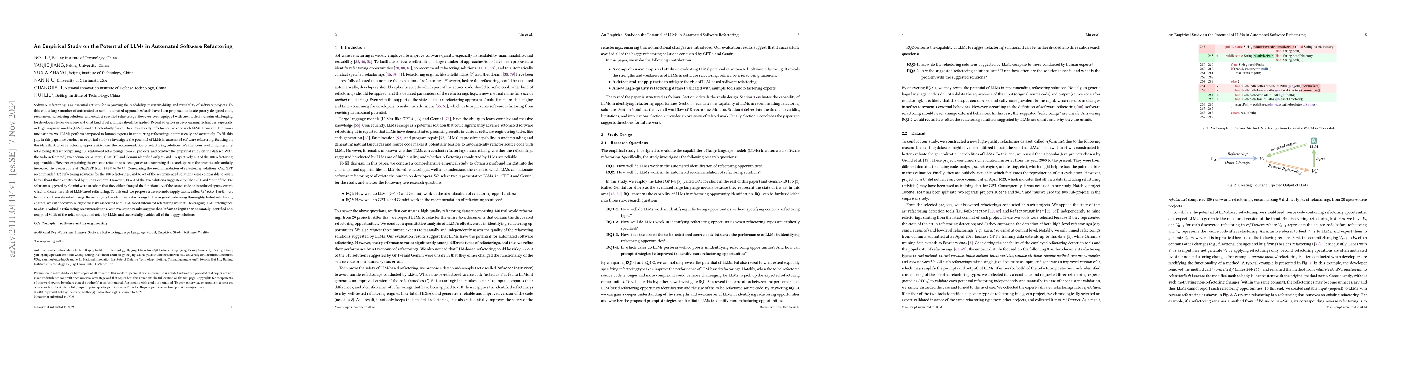 Thumbnail for An Empirical Study on the Potential of LLMs in Automated Software
  Refactoring