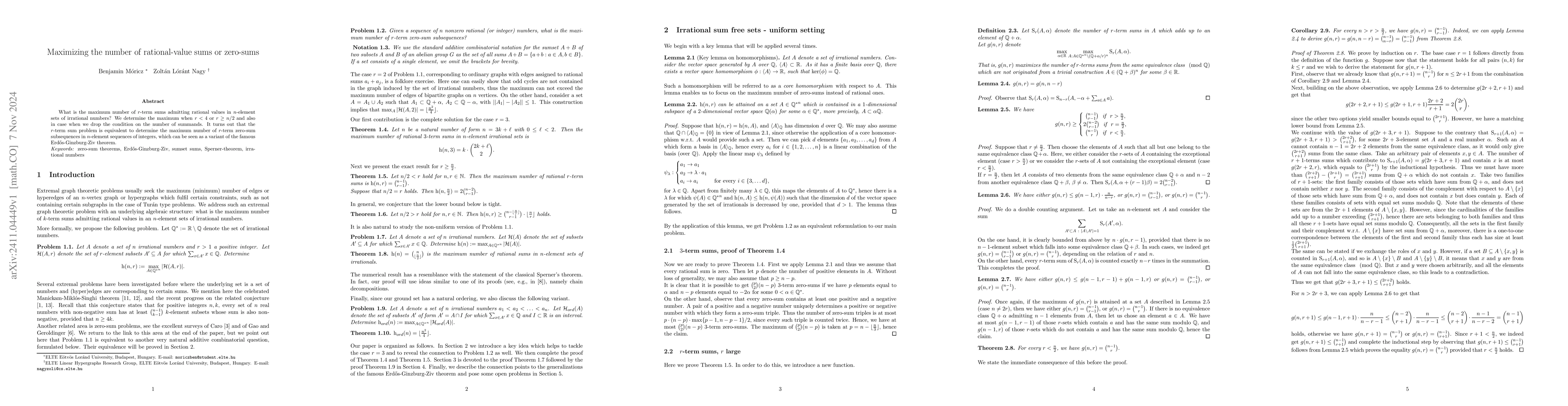 Thumbnail for Maximizing the number of rational-value sums or zero-sums