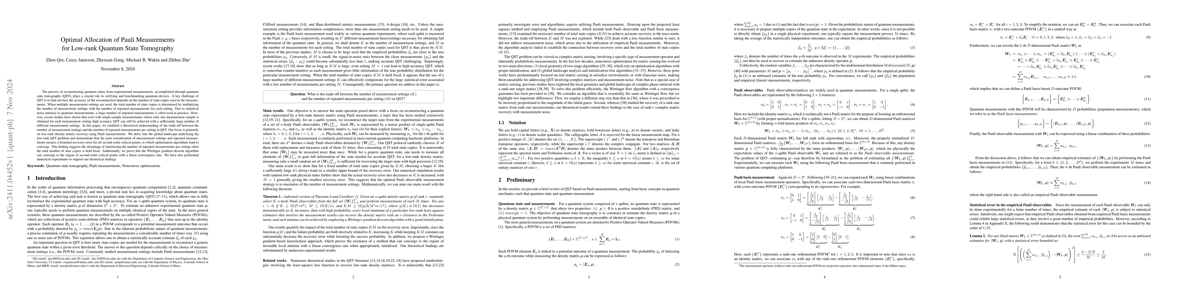 Thumbnail for Optimal Allocation of Pauli Measurements for Low-rank Quantum State
  Tomography