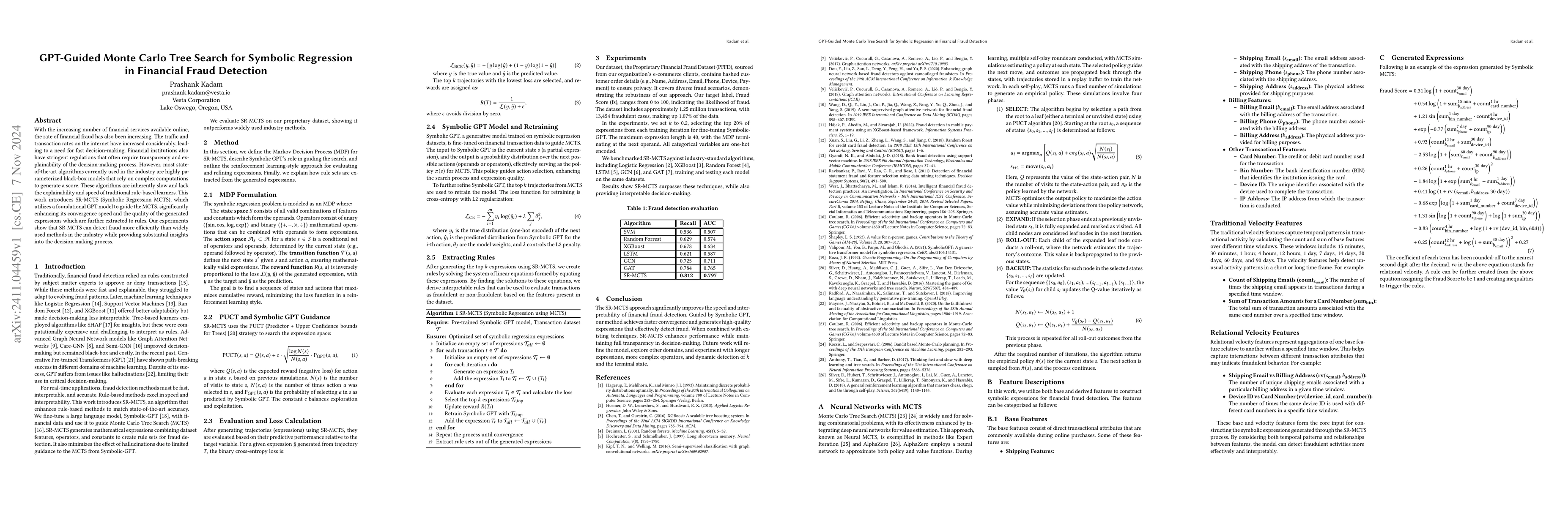 Thumbnail for GPT-Guided Monte Carlo Tree Search for Symbolic Regression in Financial
  Fraud Detection
