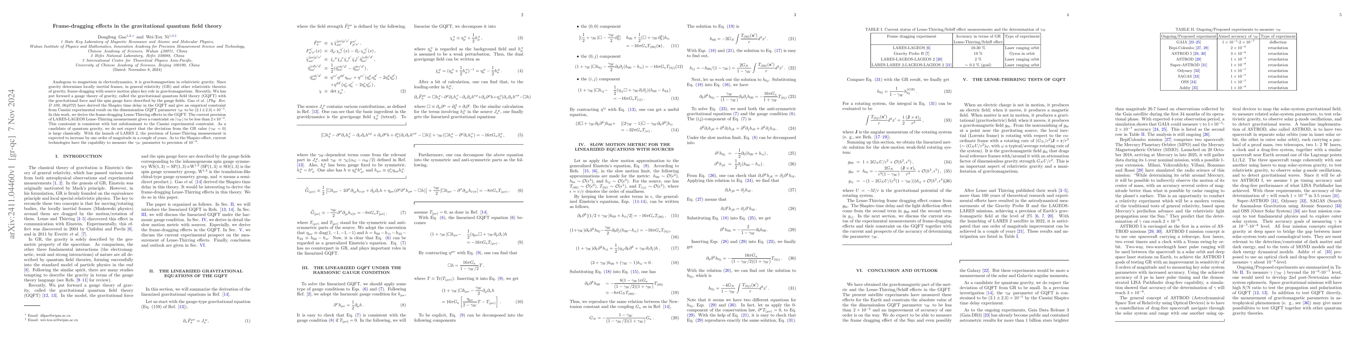 Thumbnail for Frame-dragging effects in the gravitational quantum field theory