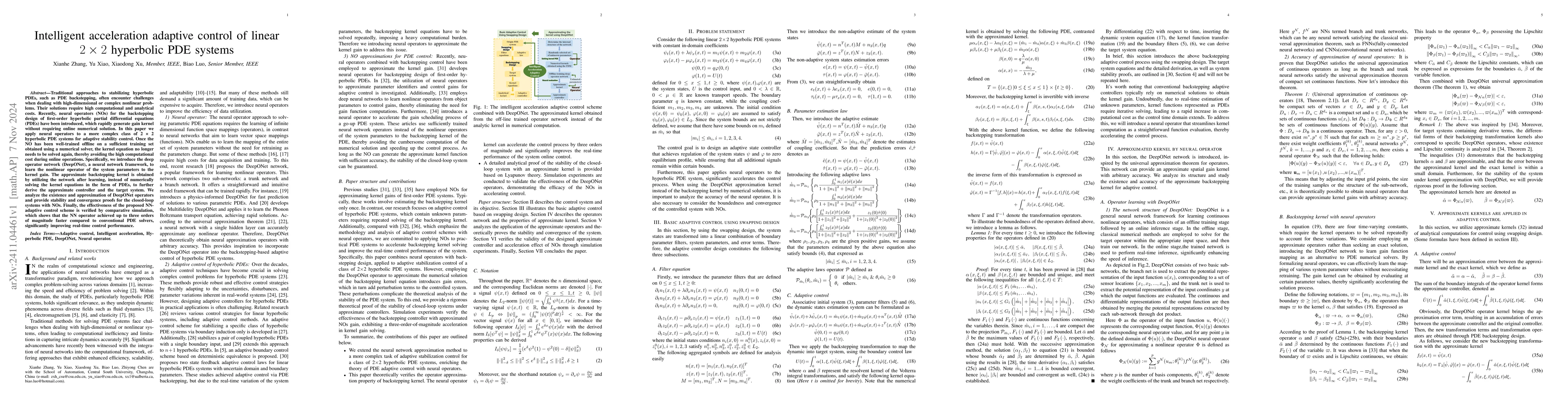 Thumbnail for Intelligent acceleration adaptive control of linear $2\times2$
  hyperbolic PDE systems