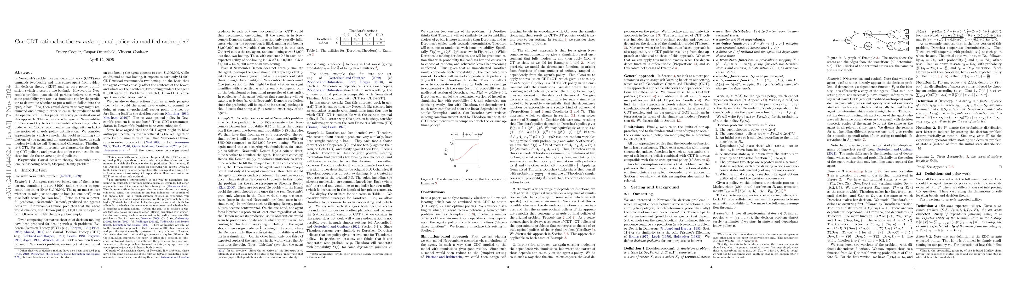 Thumbnail for Can CDT rationalise the ex ante optimal policy via modified anthropics?