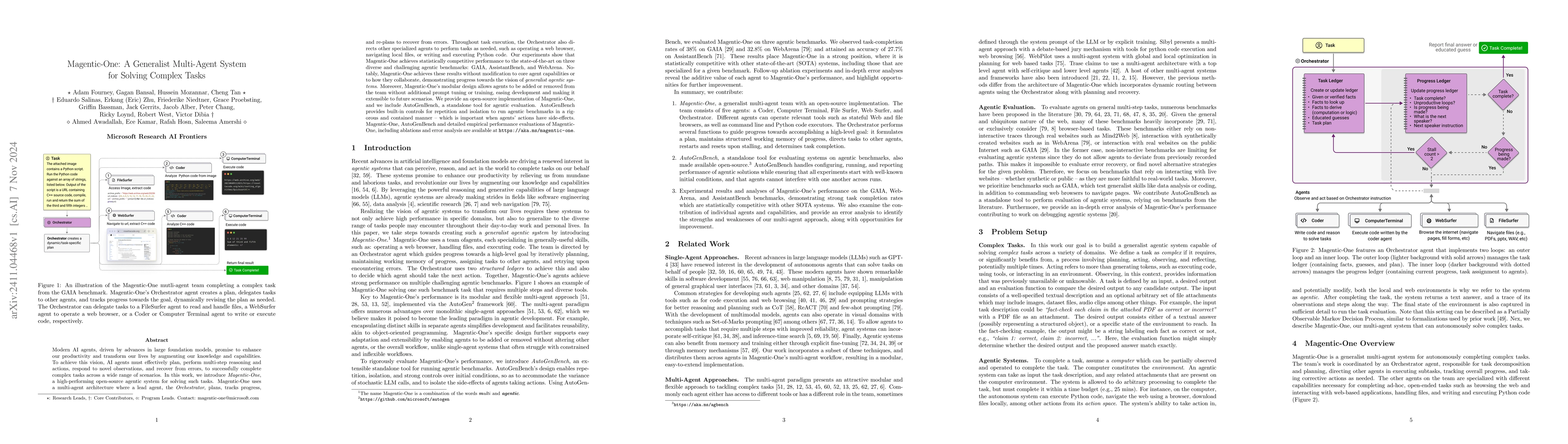 Thumbnail for Magentic-One: A Generalist Multi-Agent System for Solving Complex Tasks