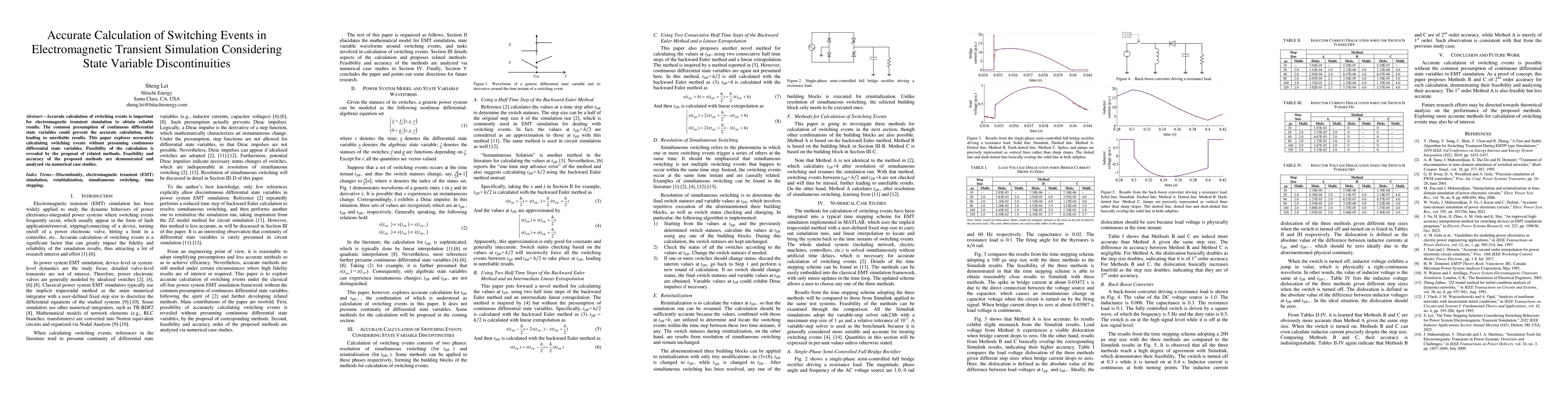 Thumbnail for Accurate Calculation of Switching Events in Electromagnetic Transient
  Simulation Considering State Variable Discontinuities
