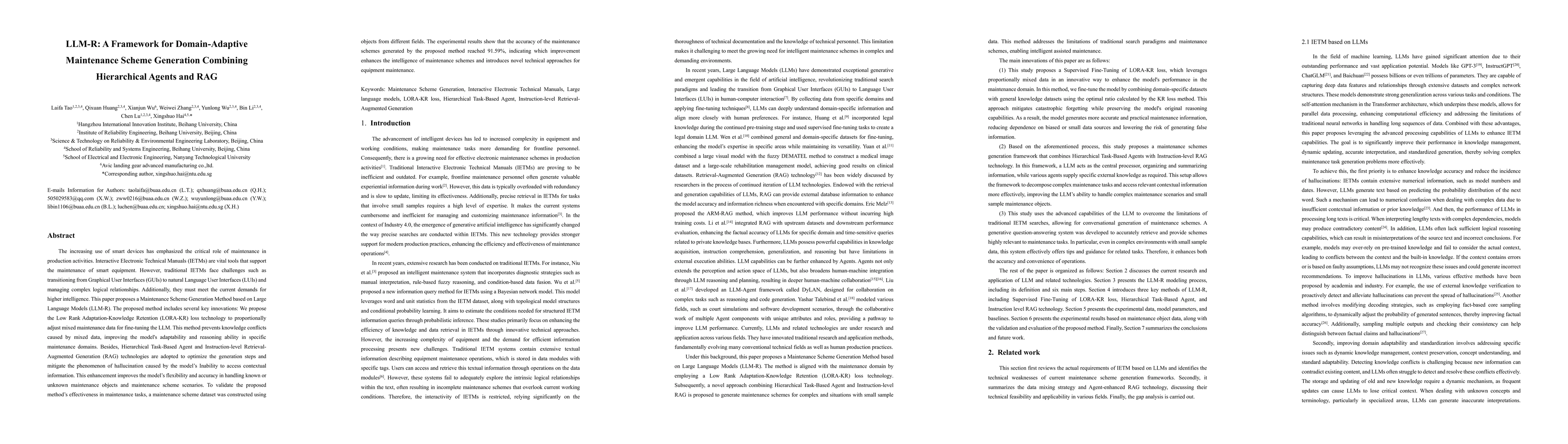 Thumbnail for LLM-R: A Framework for Domain-Adaptive Maintenance Scheme Generation
  Combining Hierarchical Agents and RAG